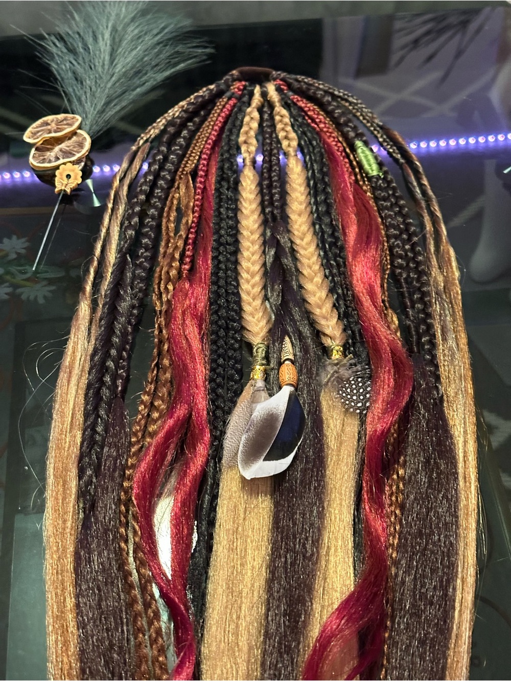 Hand-Braided Mixed Color Hair Extension Clips - Multi-Color Braids ( Stacey )🩷 - Picture 2 of 16
